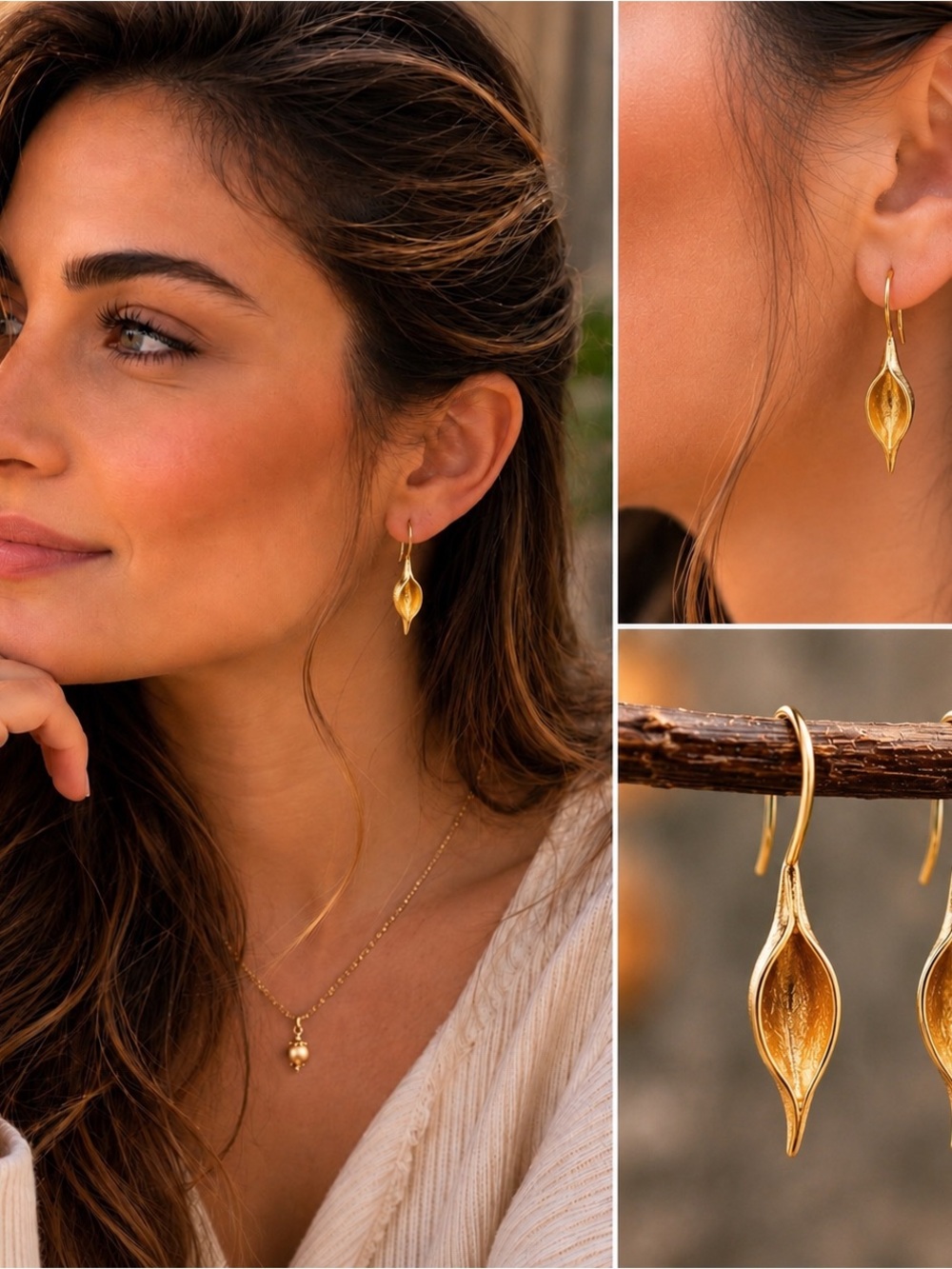 Artisan Gold Leaf Earrings Matana Jewelry